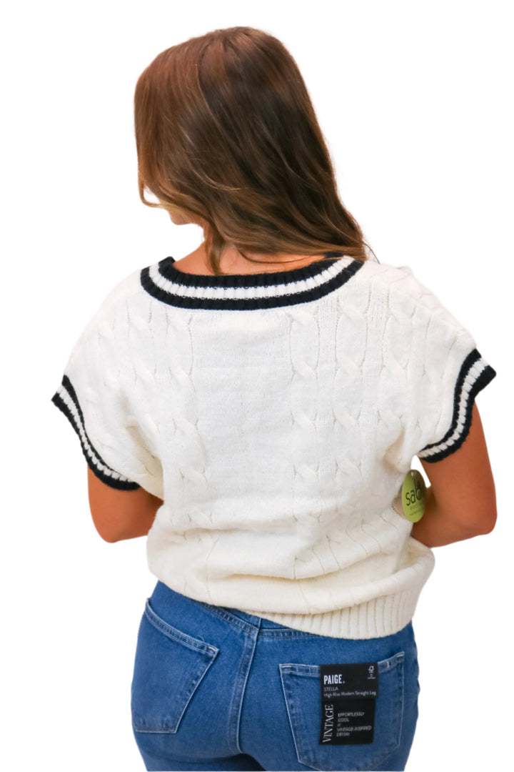 Here For You Cableknit Short Sleeve Sweater, Cream