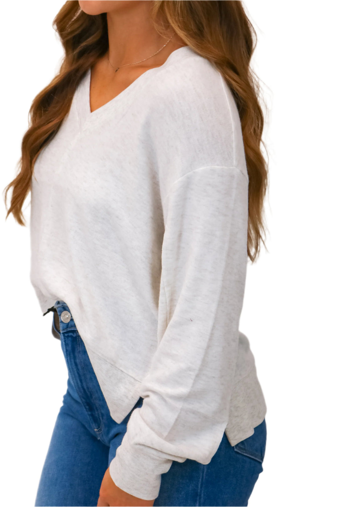 Wilder Cloud V-Neck Long Sleeve Top, Light Oatmeal