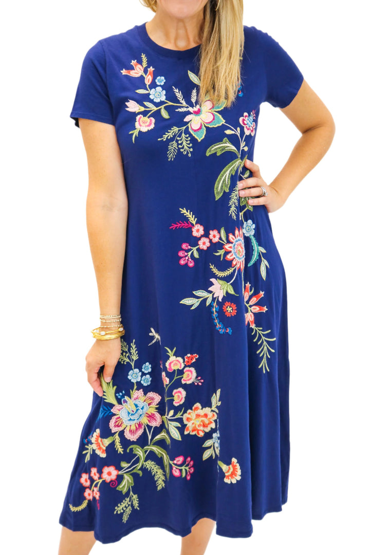 Julianna Crew Neck Swing Dress, Blue Night