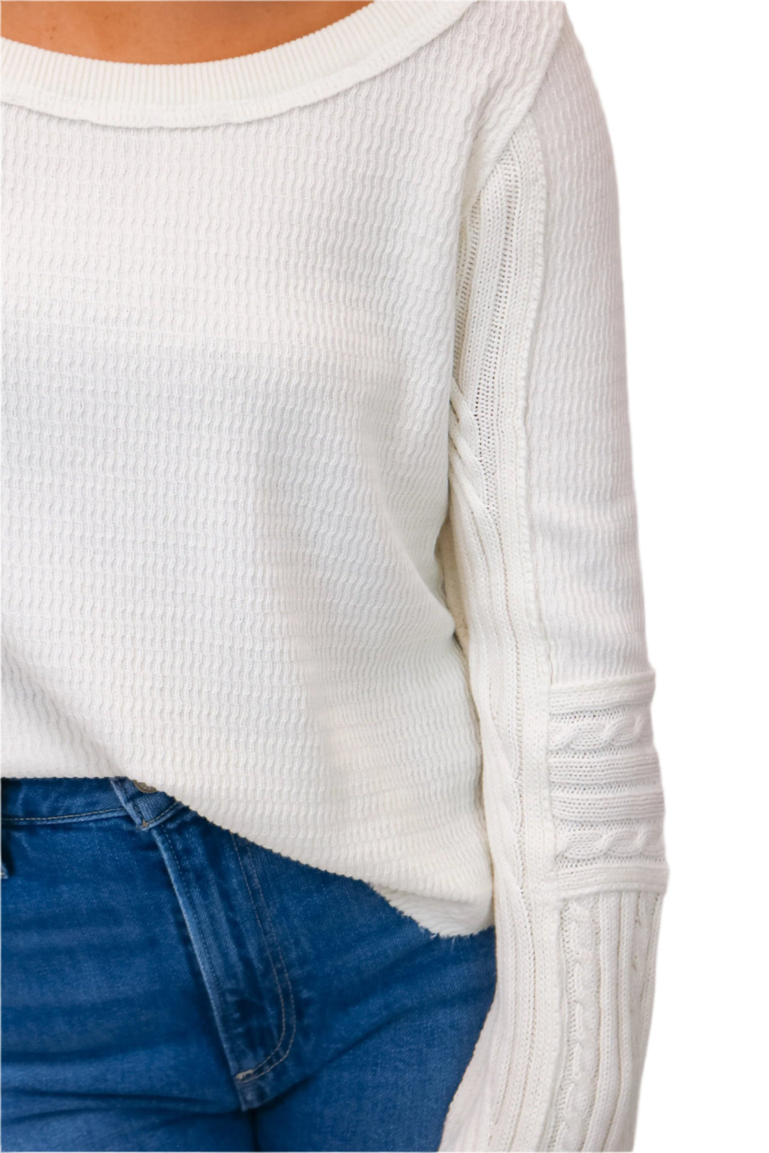 Swinging Cable Cuff Sweater, Ivory Combo