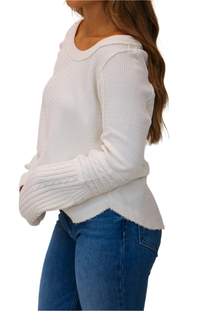 Swinging Cable Cuff Sweater, Ivory Combo