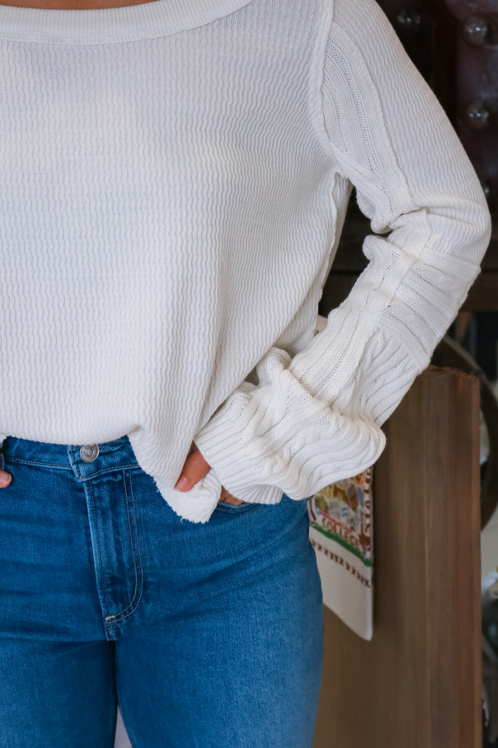 Swinging Cable Cuff Sweater, Ivory Combo