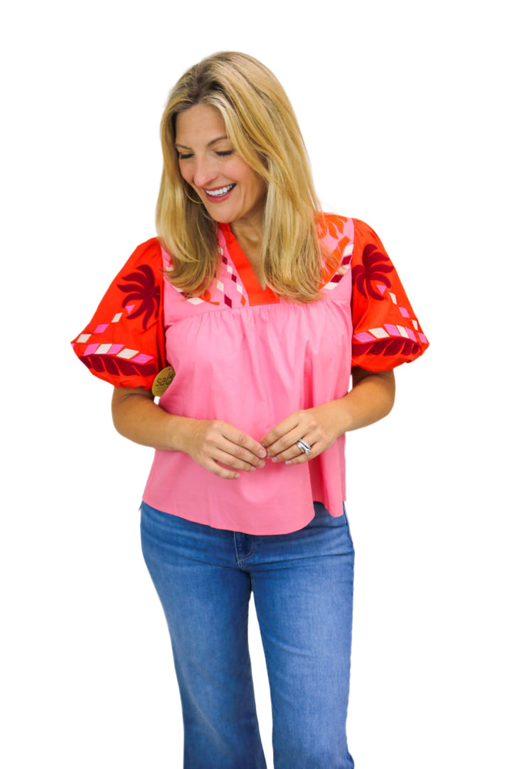 Everlasting Love Embroidered Top, Pink/Orange