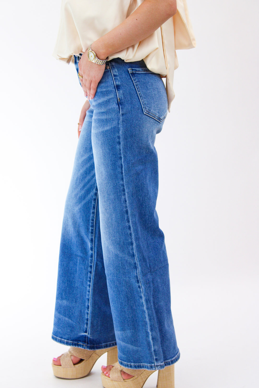 High Rise Wide Leg Jeans, Medium Blue