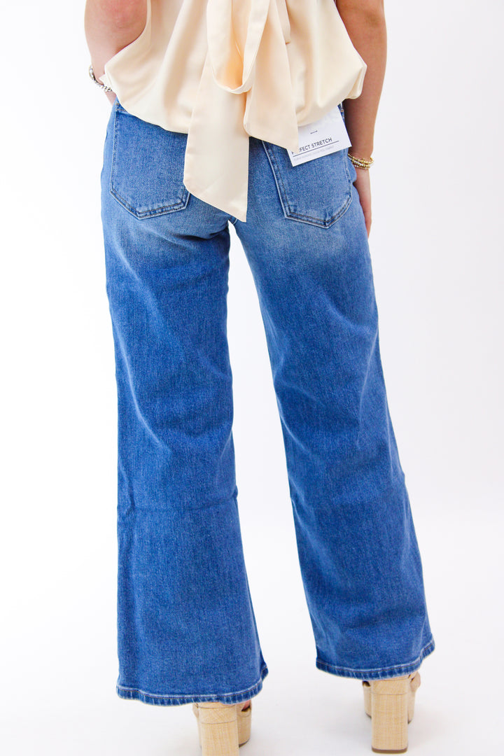 High Rise Wide Leg Jeans, Medium Blue