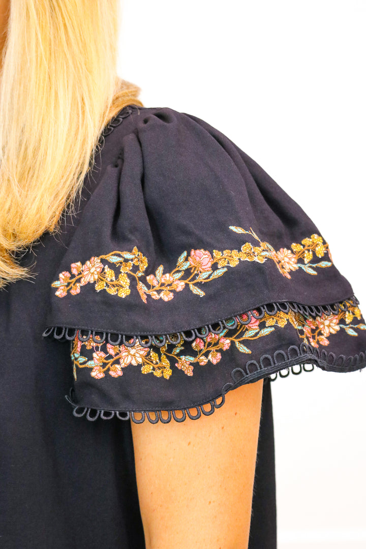 Emmy Embroidered Top, Black