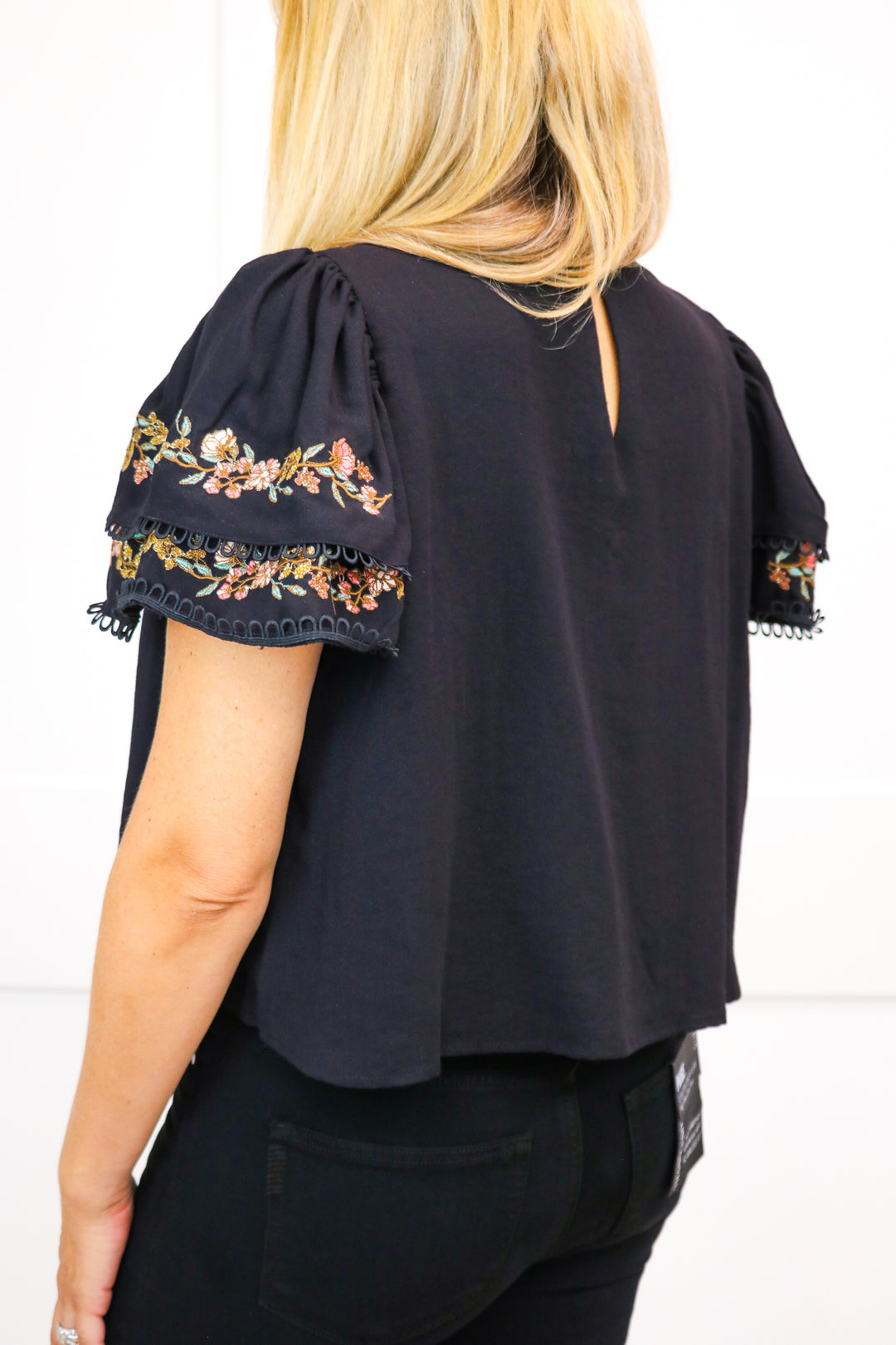 Emmy Embroidered Top, Black