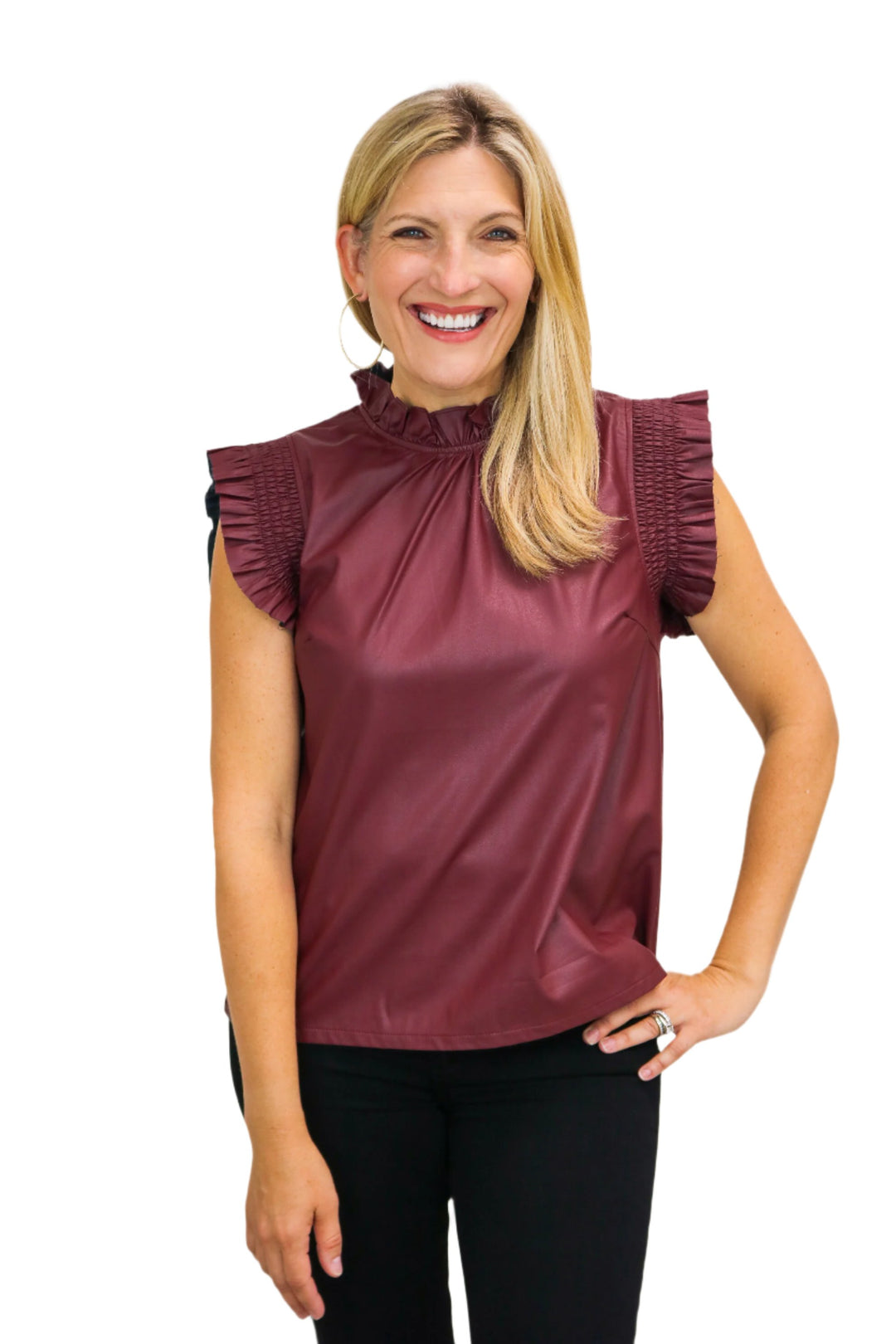 Leave It All Behind Faux Leather Top, Maroon