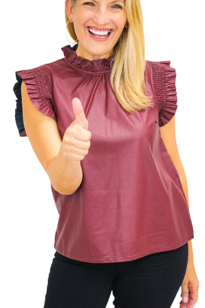 Leave It All Behind Faux Leather Top, Maroon