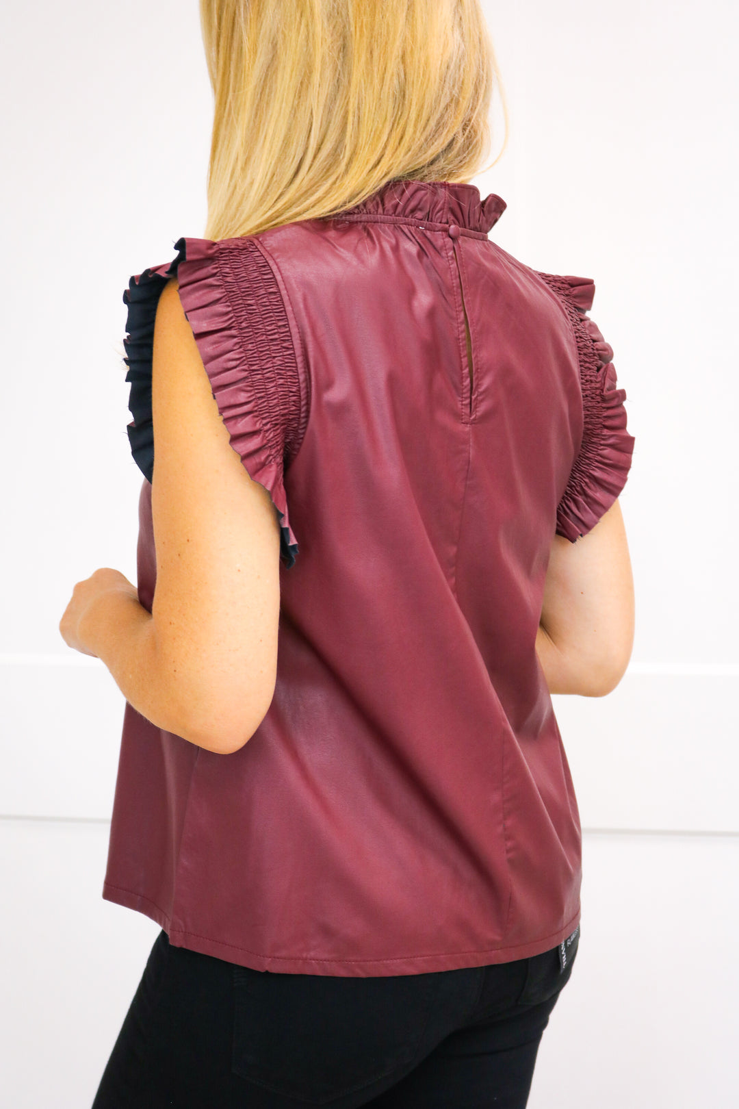 Leave It All Behind Faux Leather Top, Maroon