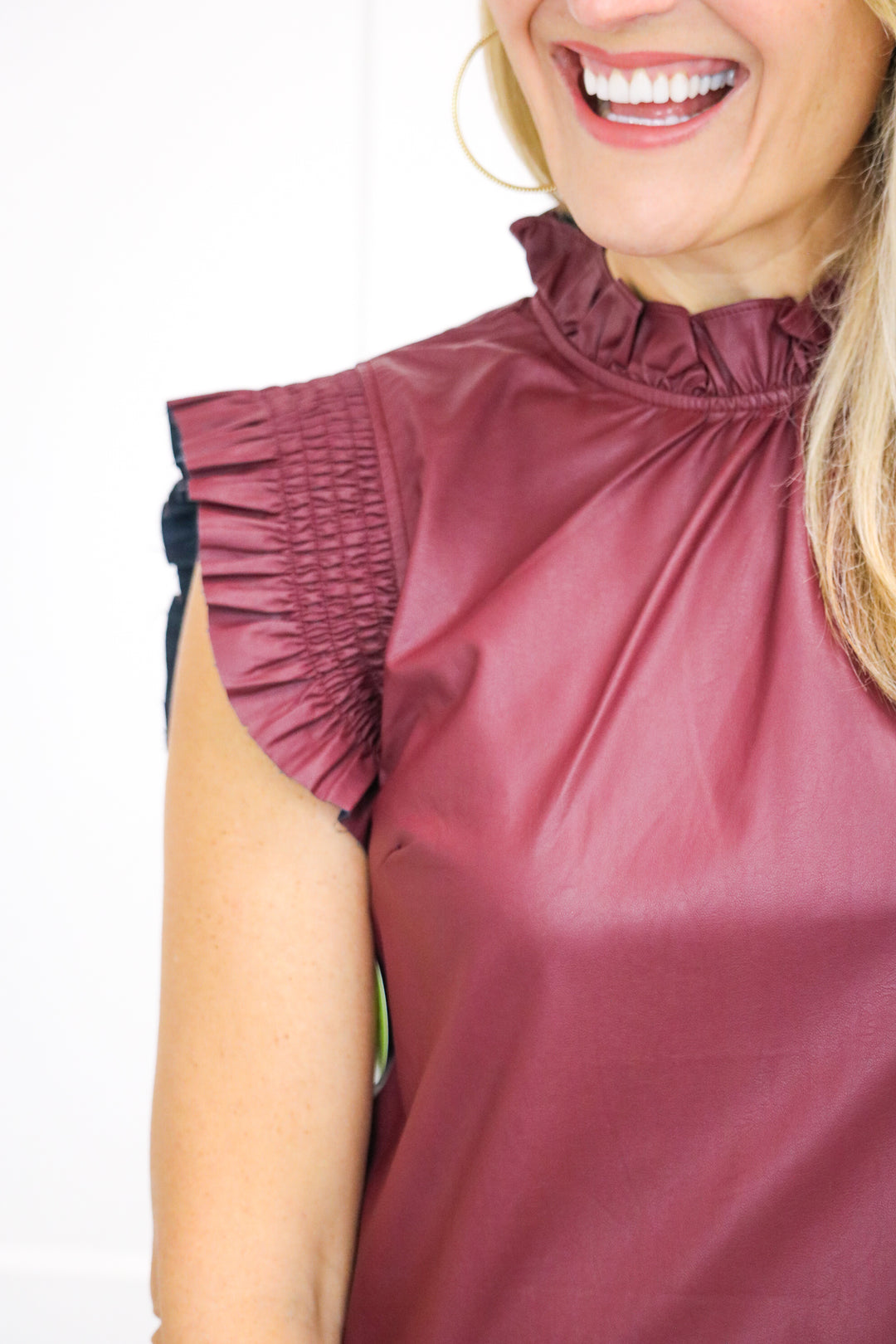 Leave It All Behind Faux Leather Top, Maroon