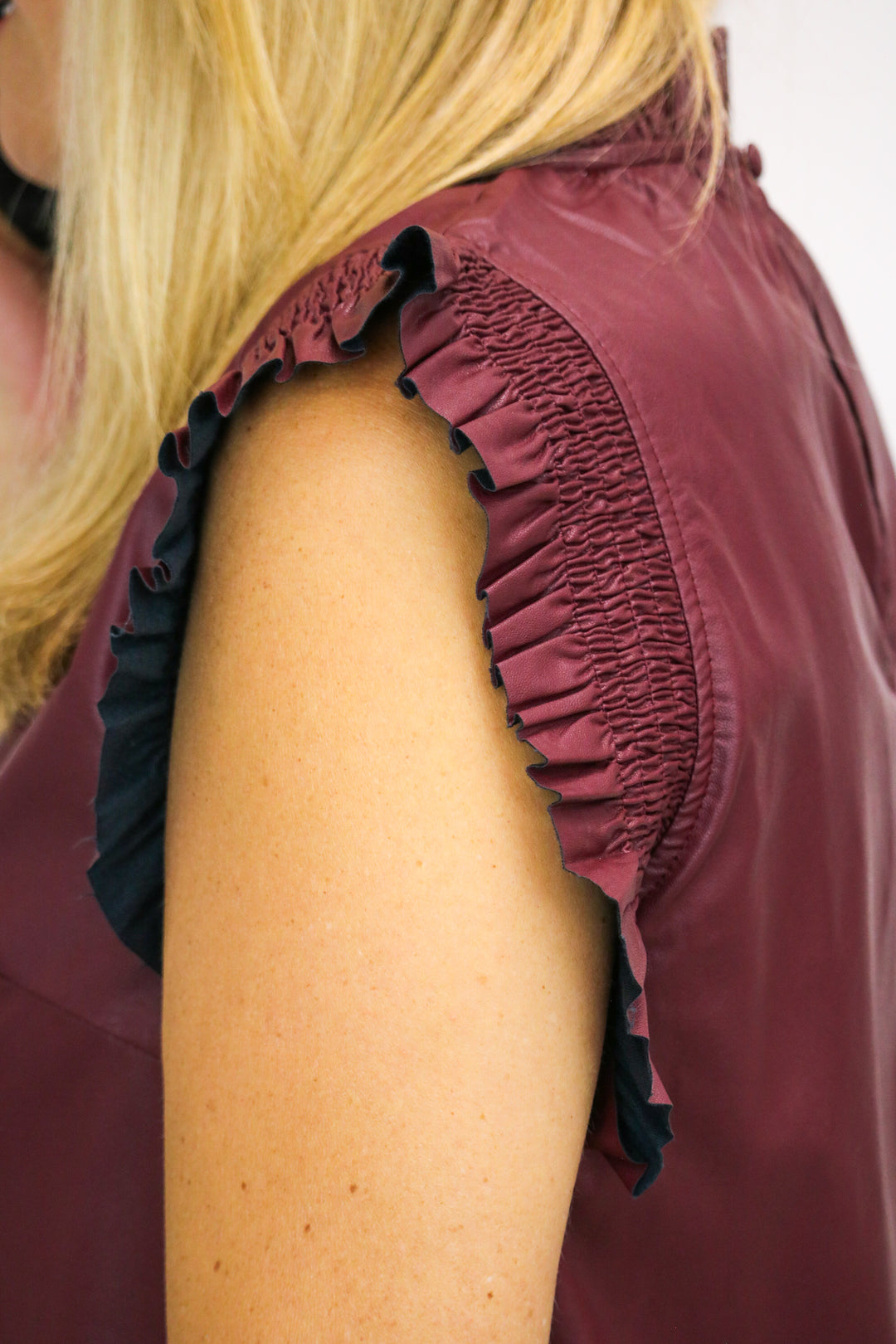 Leave It All Behind Faux Leather Top, Maroon