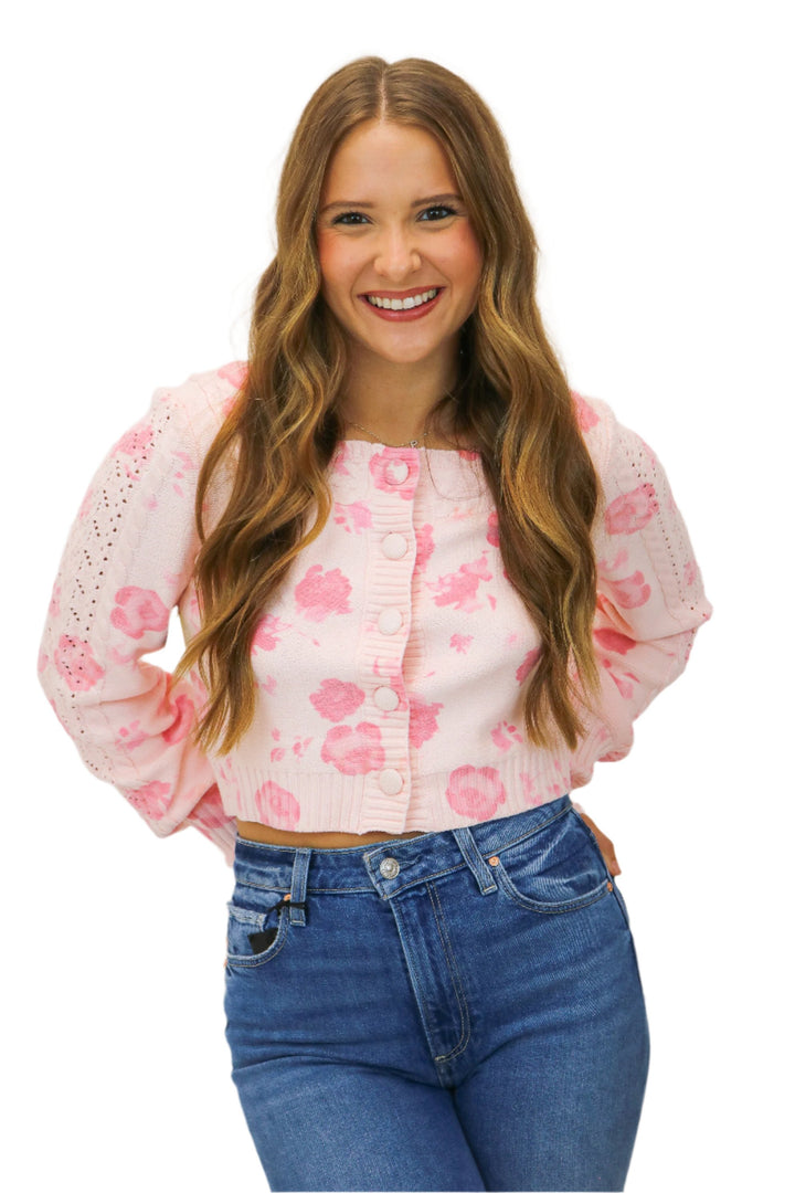 Eloise Floral Cardigan, Pink