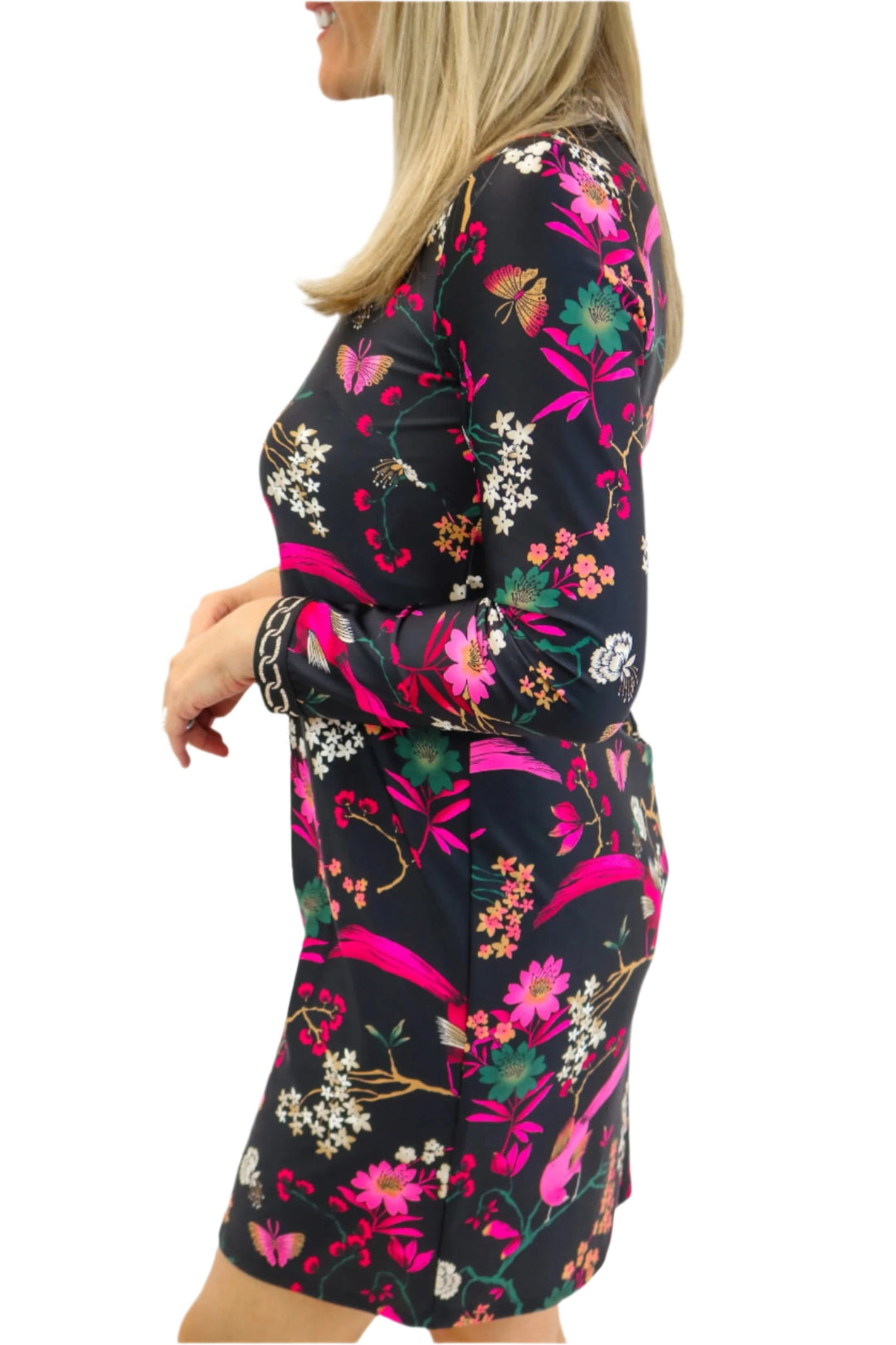 Cameron Dress, Floral Menagerie Black Pink