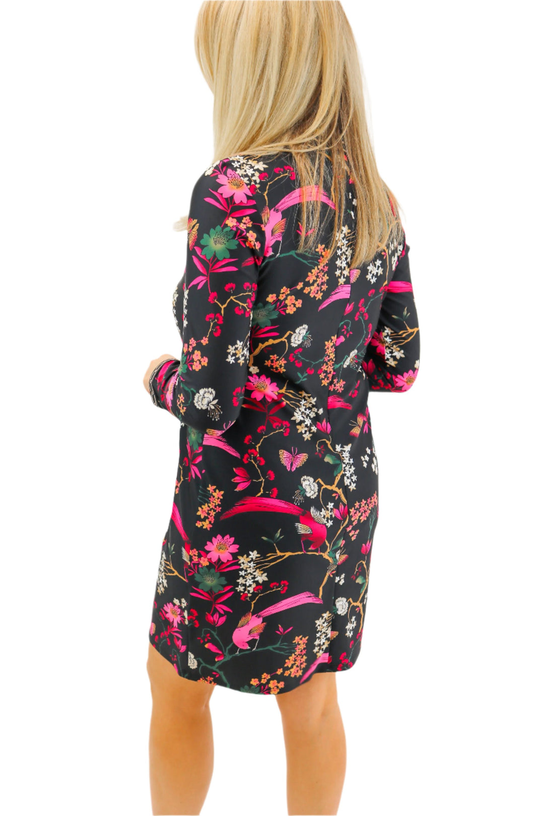 Cameron Dress, Floral Menagerie Black Pink