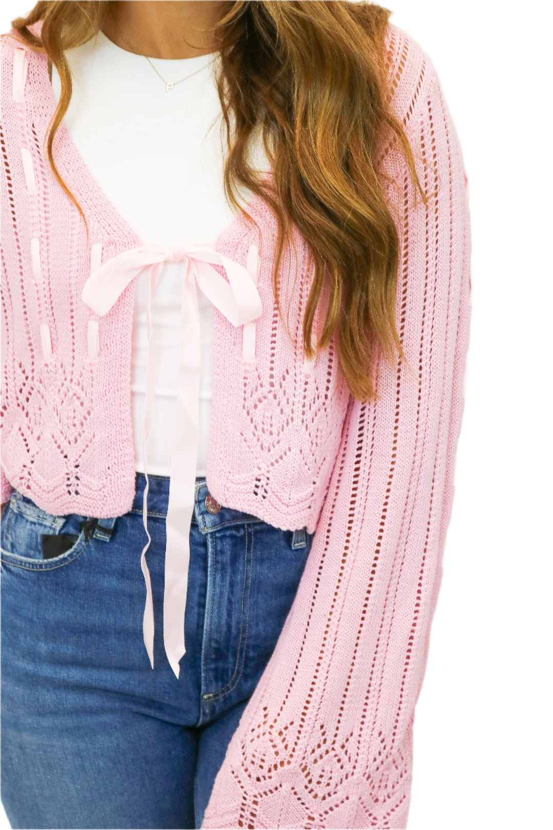 Daphne Laced Ribbon Cardigan, Pink