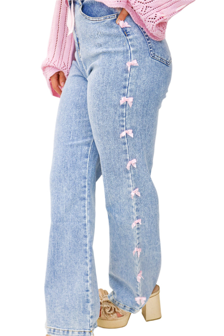 Lovestruck Straight Leg Jeans, Pink Bows