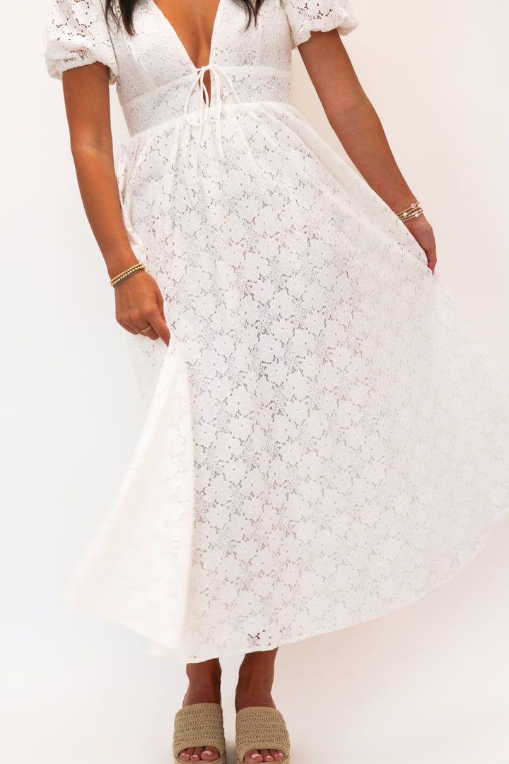 Summer Lovin Lace Midi Dress, White