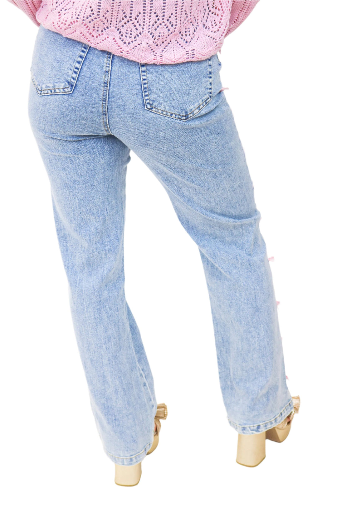 Lovestruck Straight Leg Jeans, Pink Bows