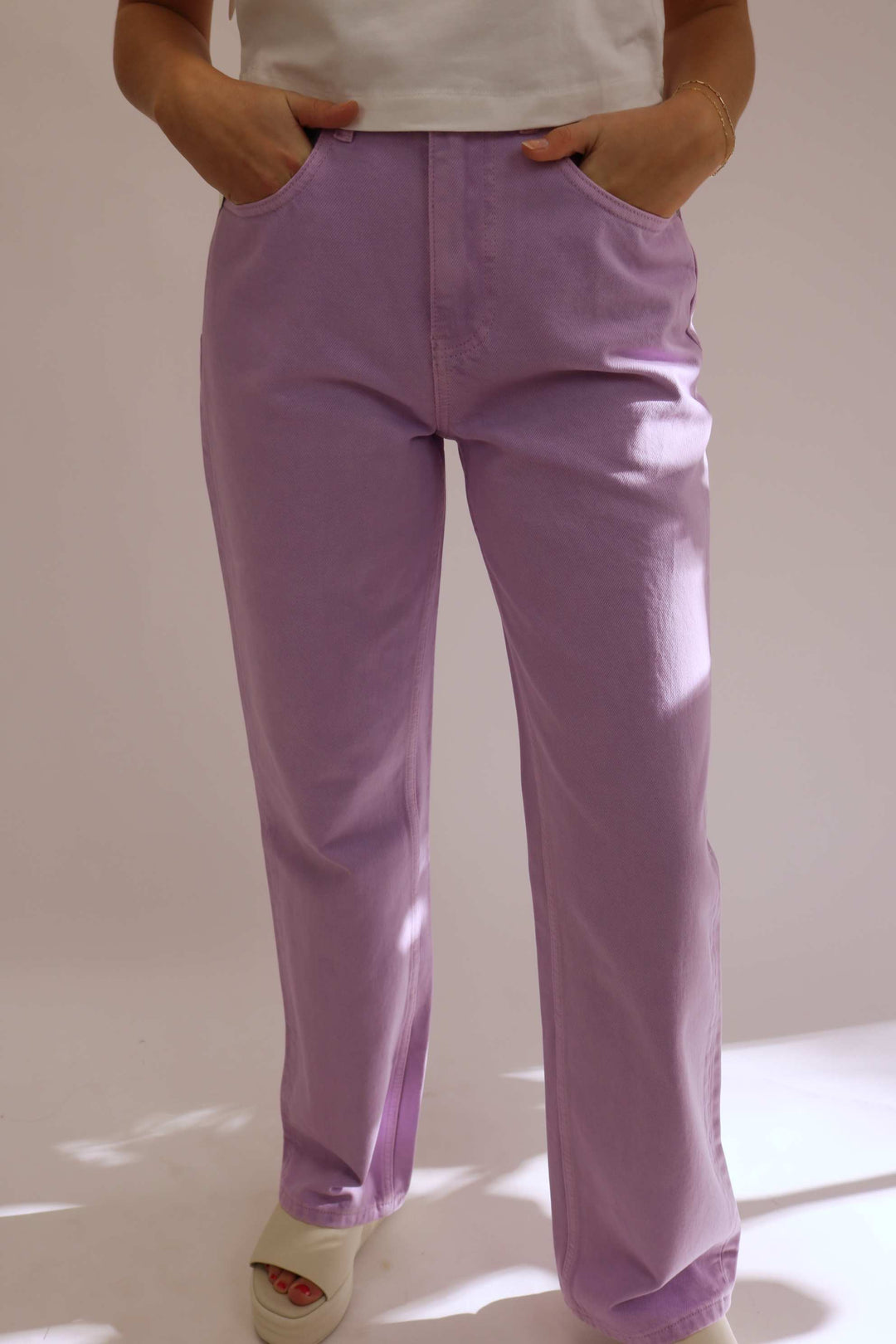 Pop of Color Wide Leg Jeans, Lilac