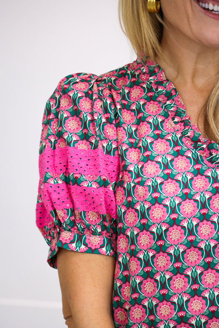 Field of Flowers Top, Pink Combo