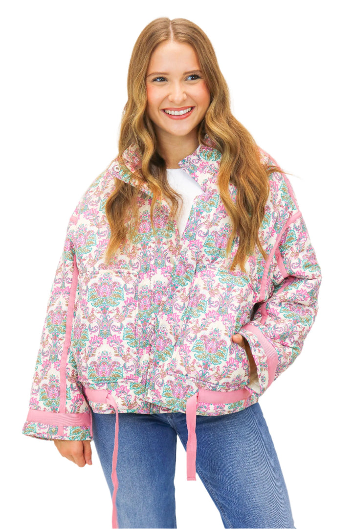 You Enchant Me Pink Floral Quilted Jacket