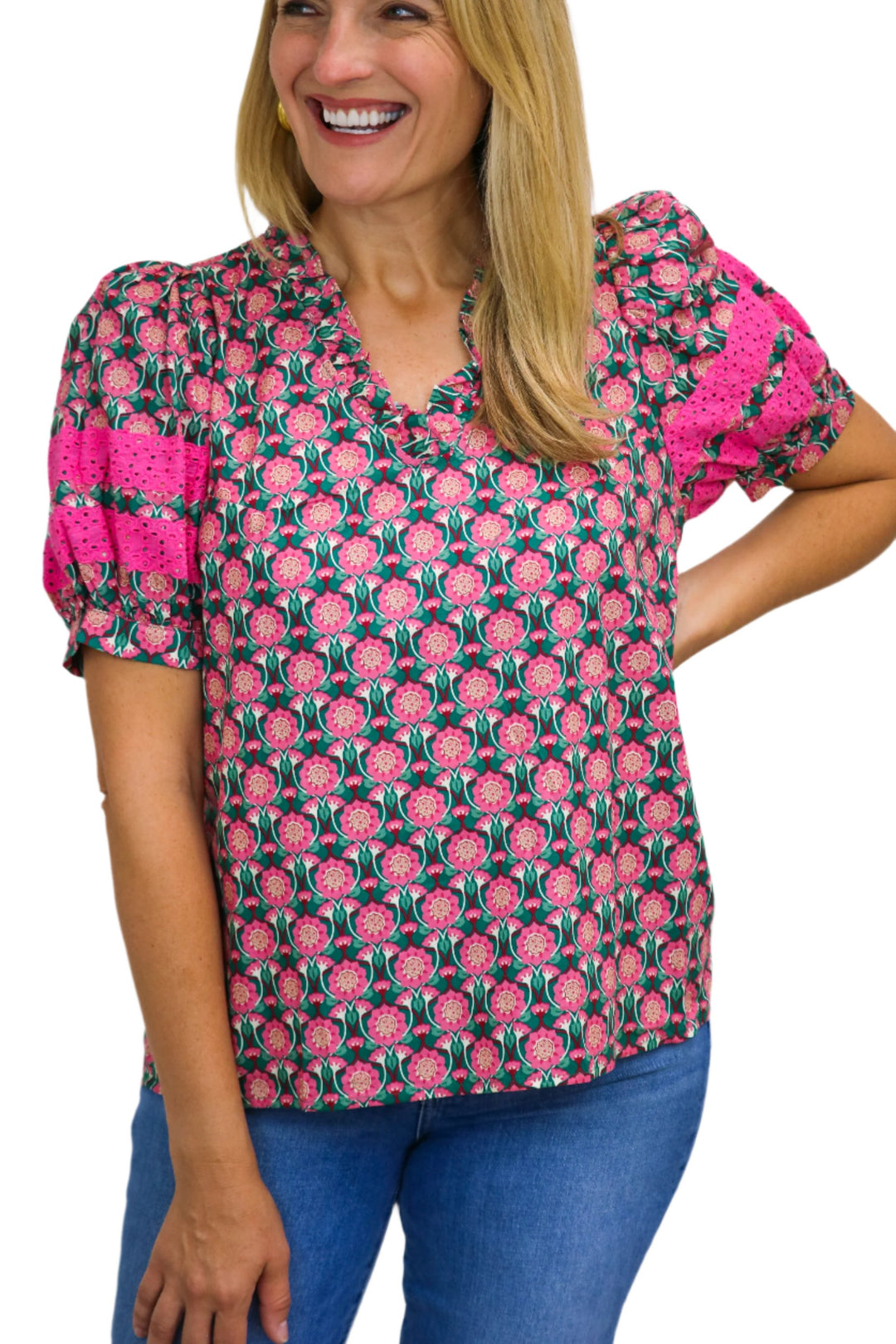 Field of Flowers Top, Pink Combo