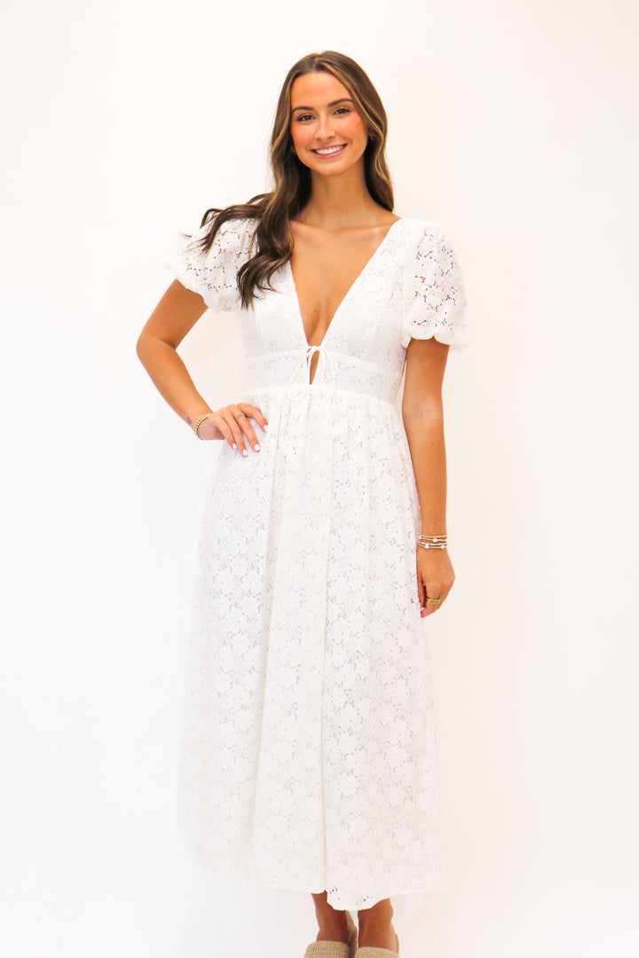 Summer Lovin Lace Midi Dress, White