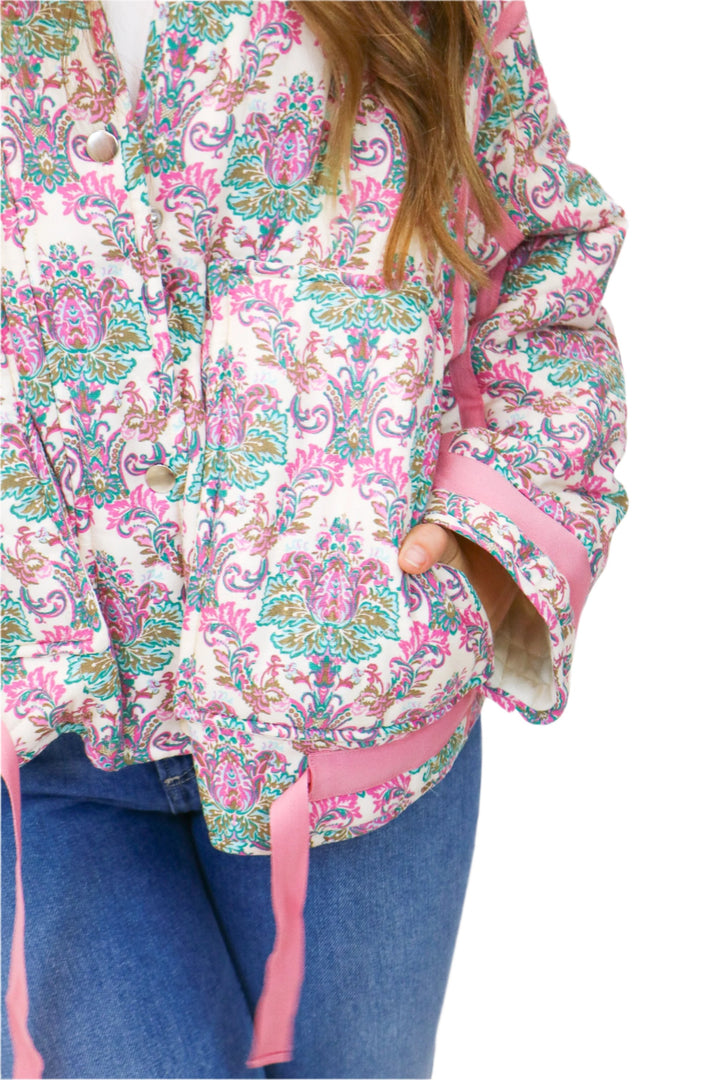 You Enchant Me Pink Floral Quilted Jacket