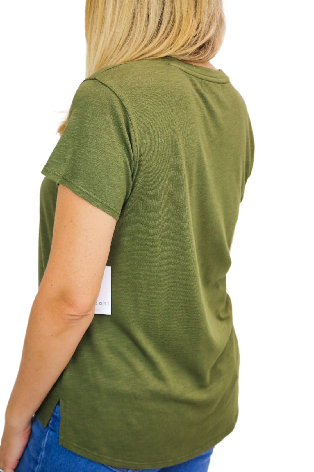 Side Slit V-Neck Tee, Italian Herb