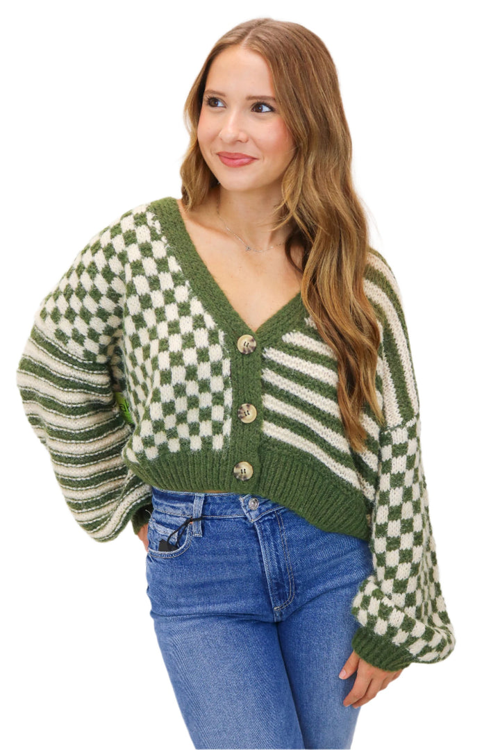 Checkmate Knit Cardigan, Olive