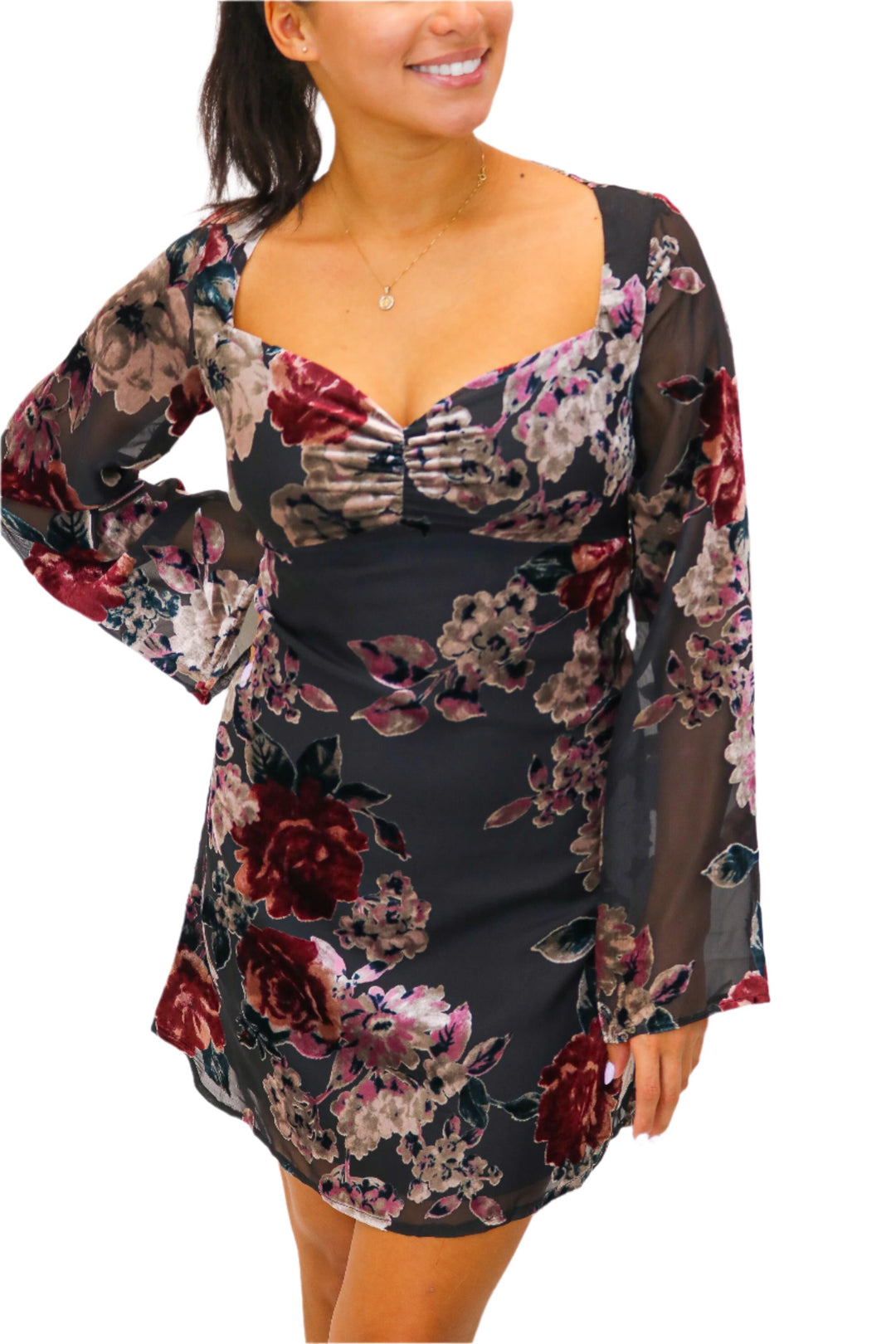 Wait For Me Floral Burnout Dress, Black