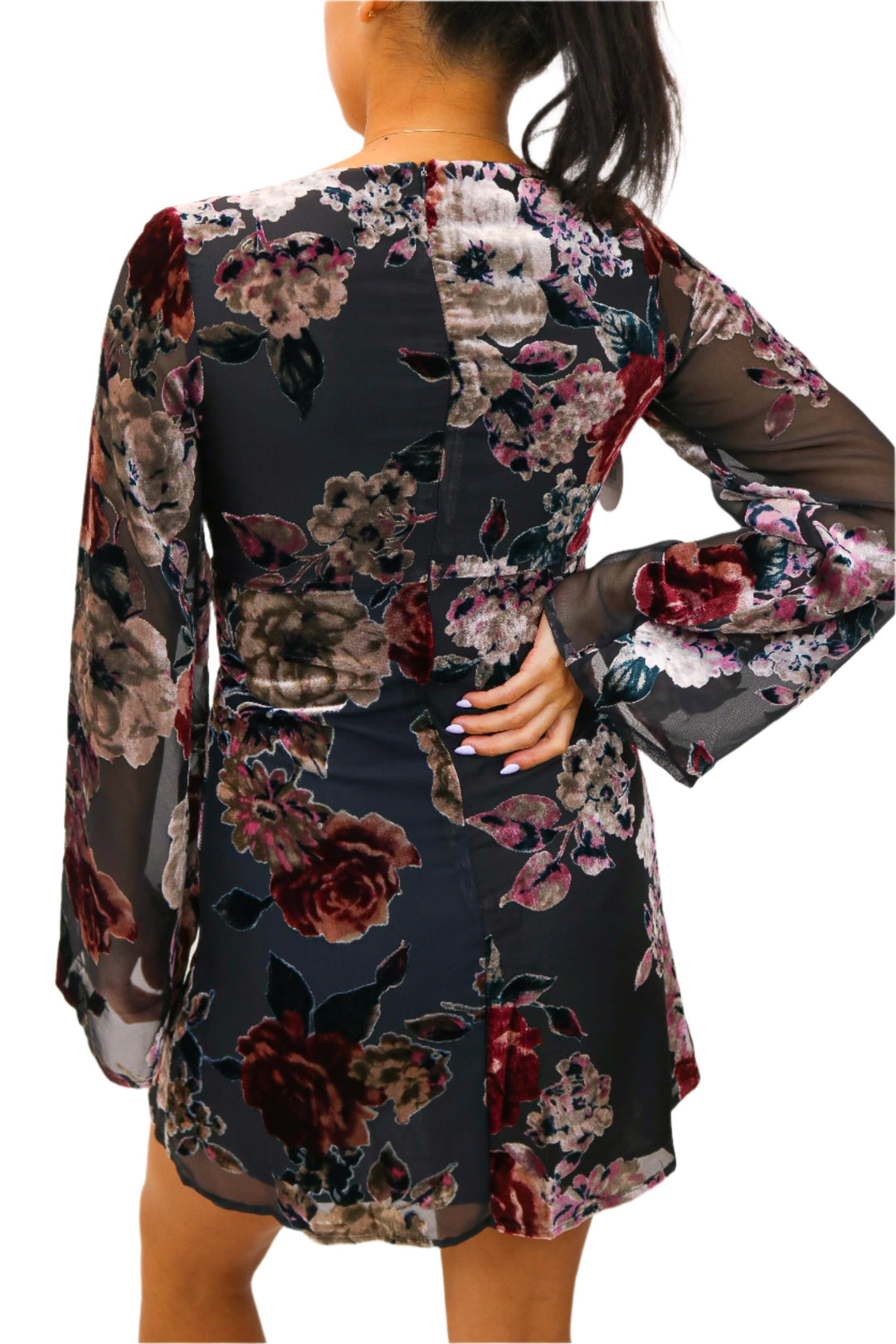 Wait For Me Floral Burnout Dress, Black