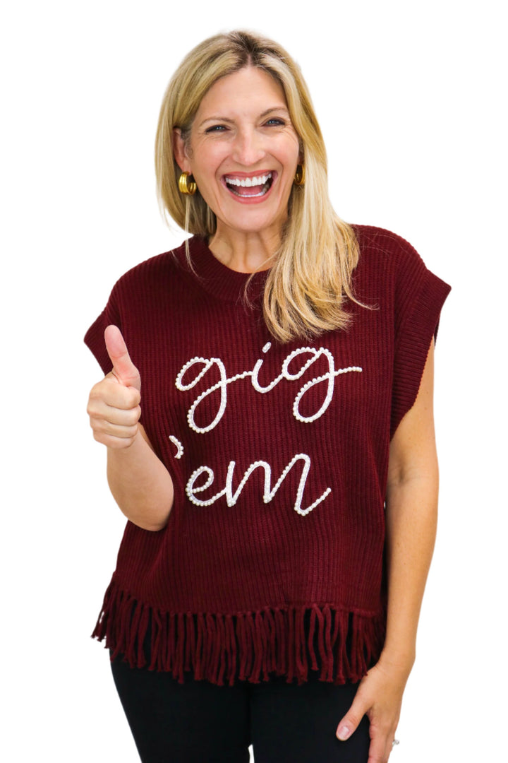 Gig 'Em Fringe Sweater Vest