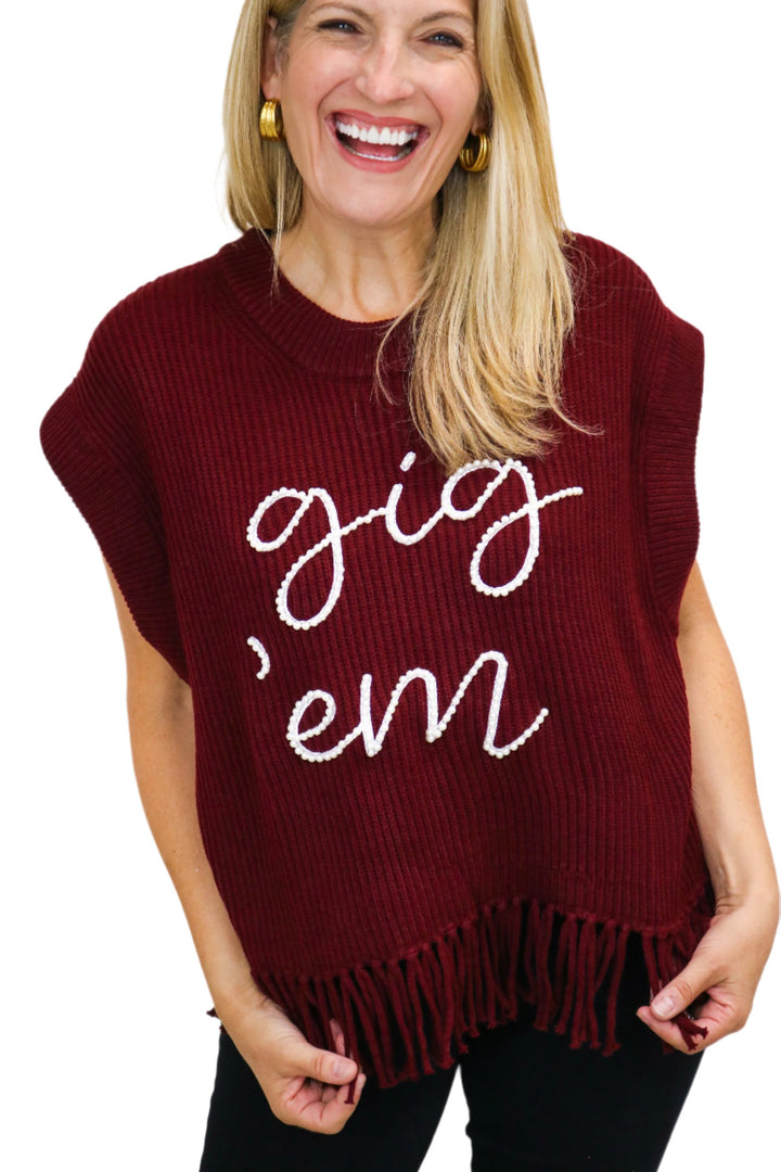 Gig 'Em Fringe Sweater Vest