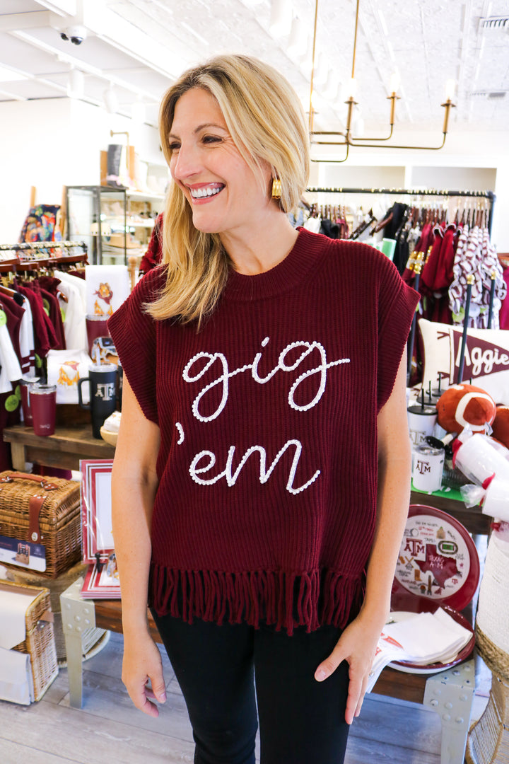 Gig 'Em Fringe Sweater Vest