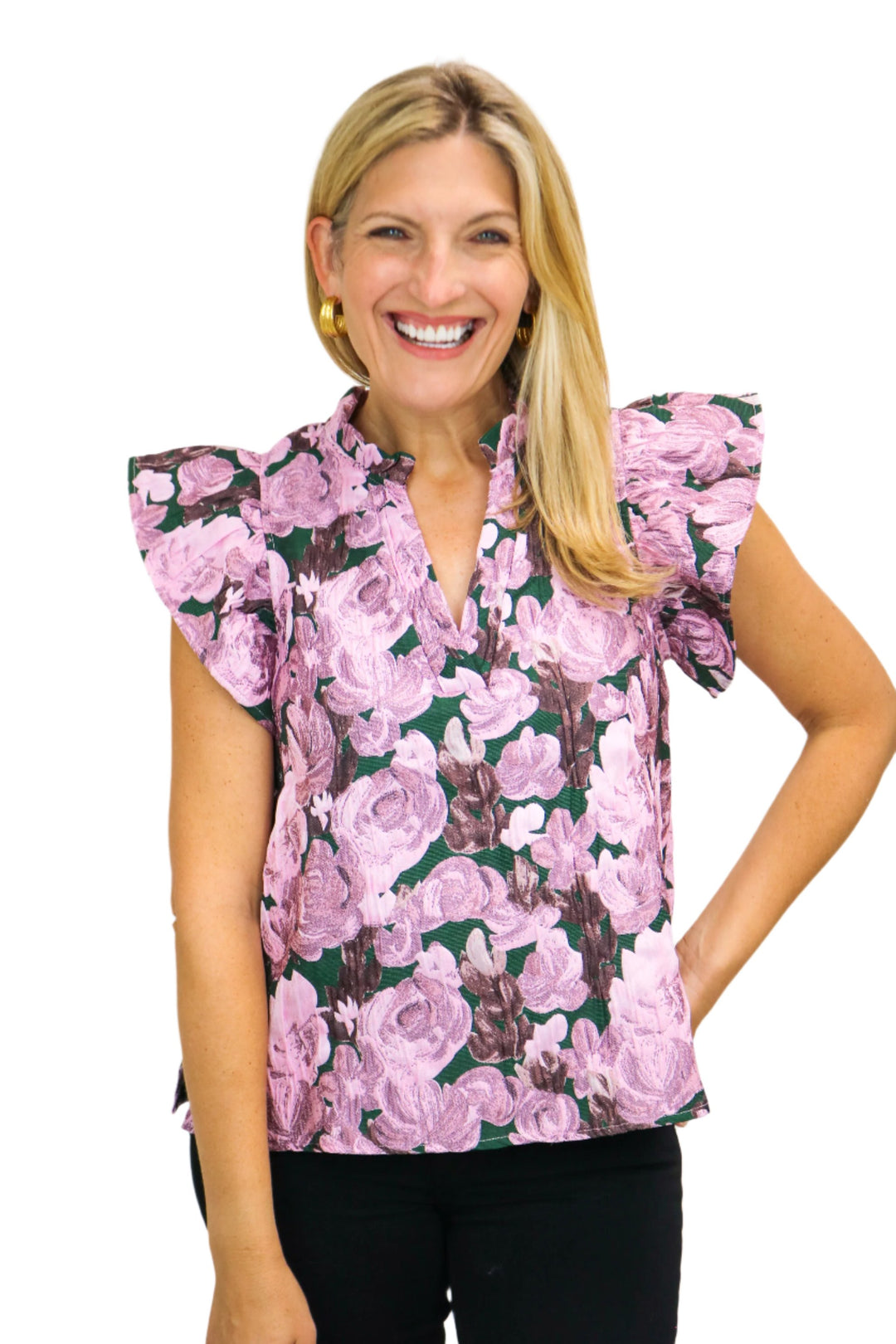 Touch of Whimsy Brocade Top, Rose Garden