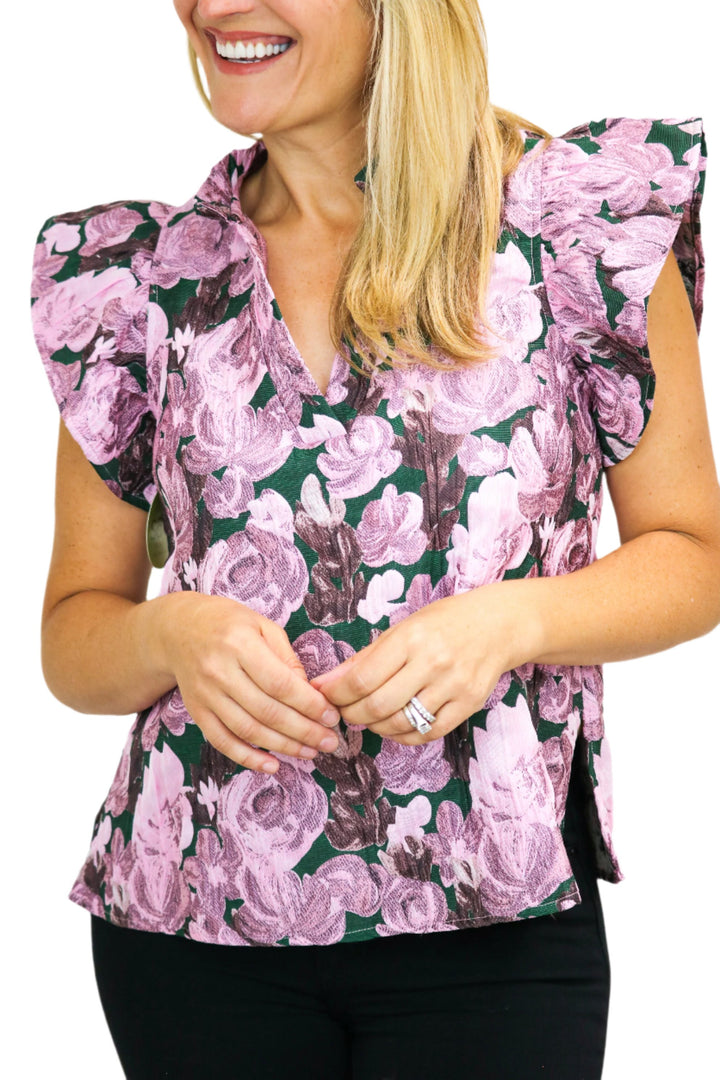 Touch of Whimsy Brocade Top, Rose Garden