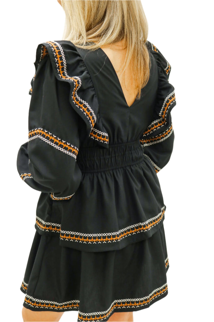 Meet For Brunch Embroidered Mini Dress, Black