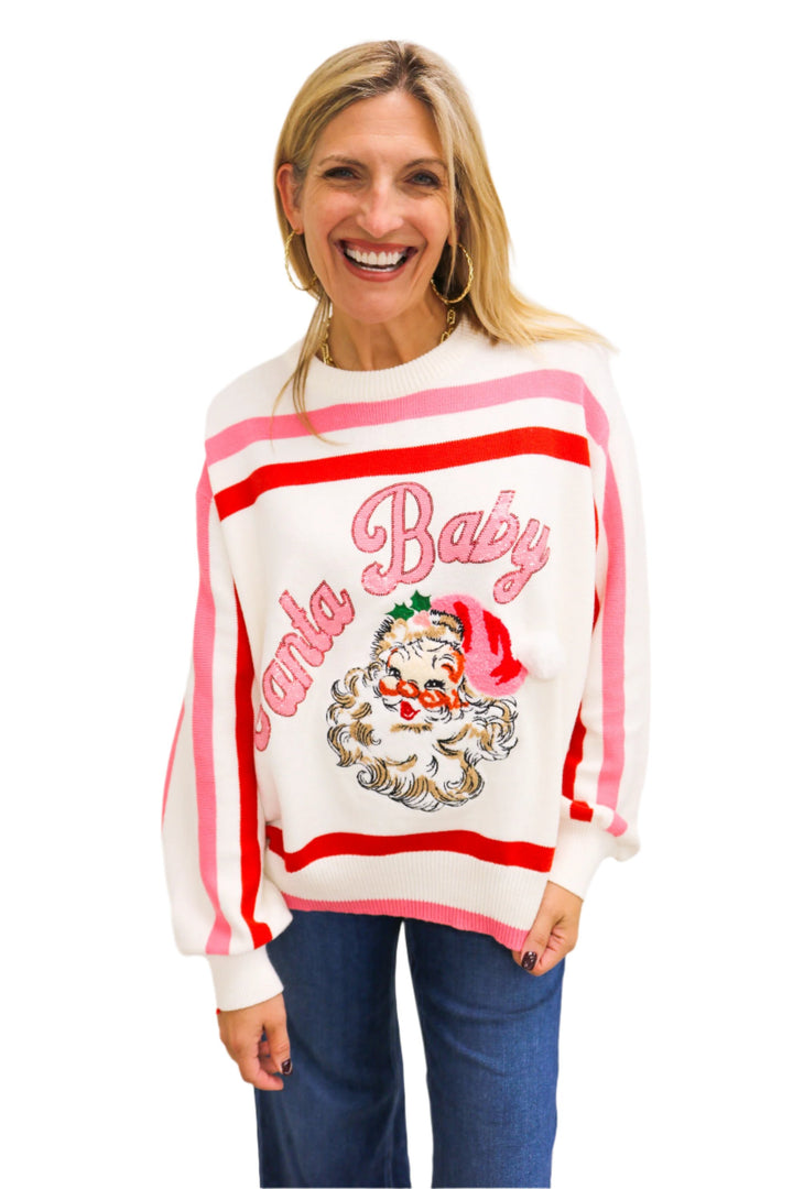 Red, Pink & White Stripe Santa Baby Sweater