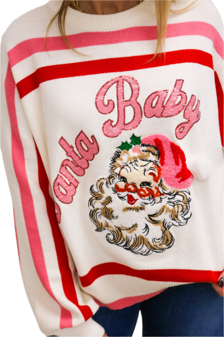 Red, Pink & White Stripe Santa Baby Sweater