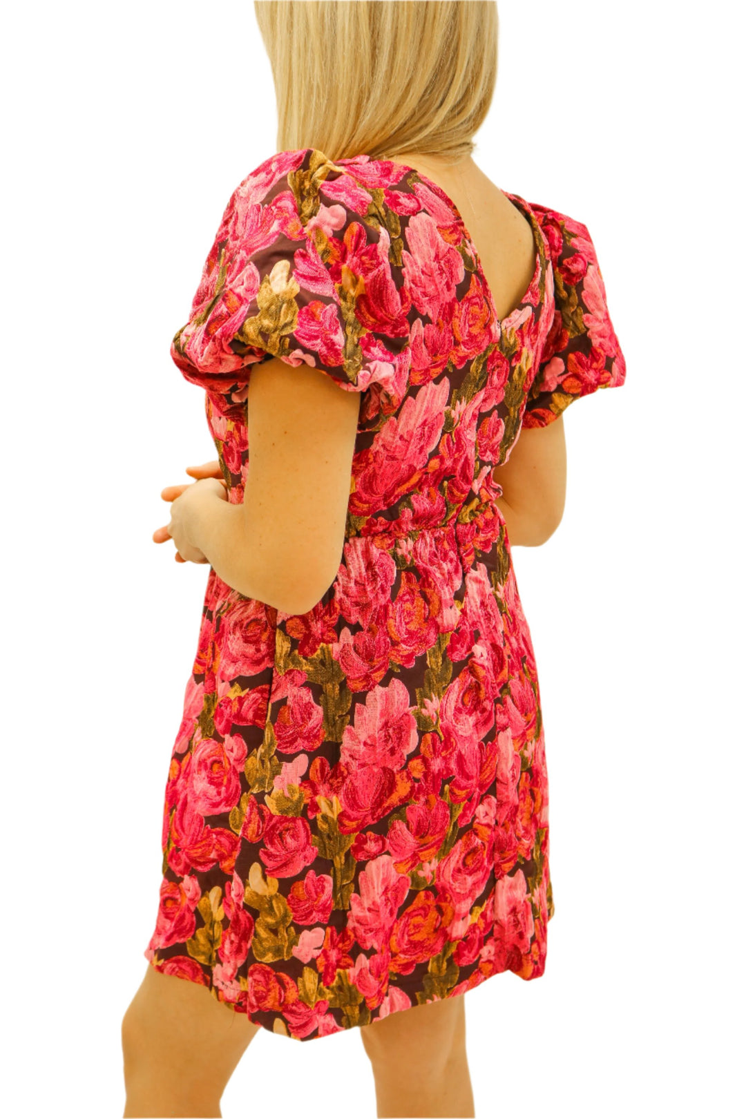 Beauty in Pink Brocade Mini Dress, Berry