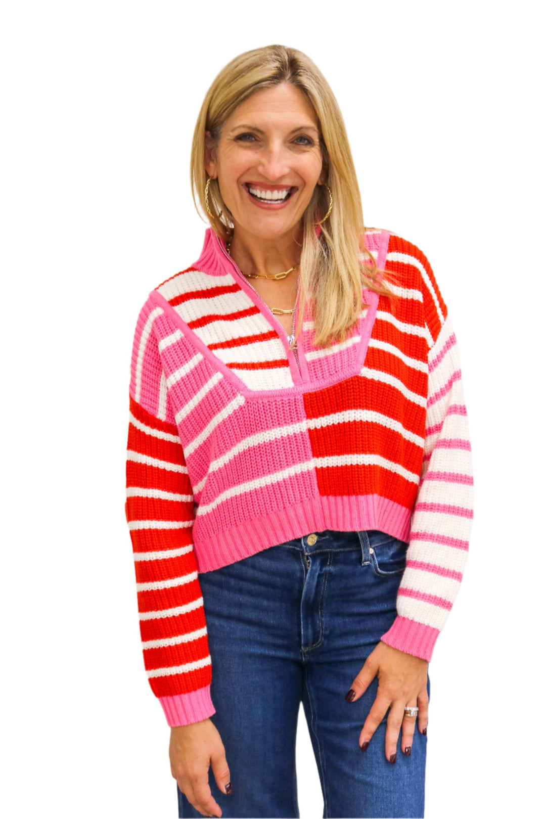 Vibe Like That Striped Sweater, Red/Pink