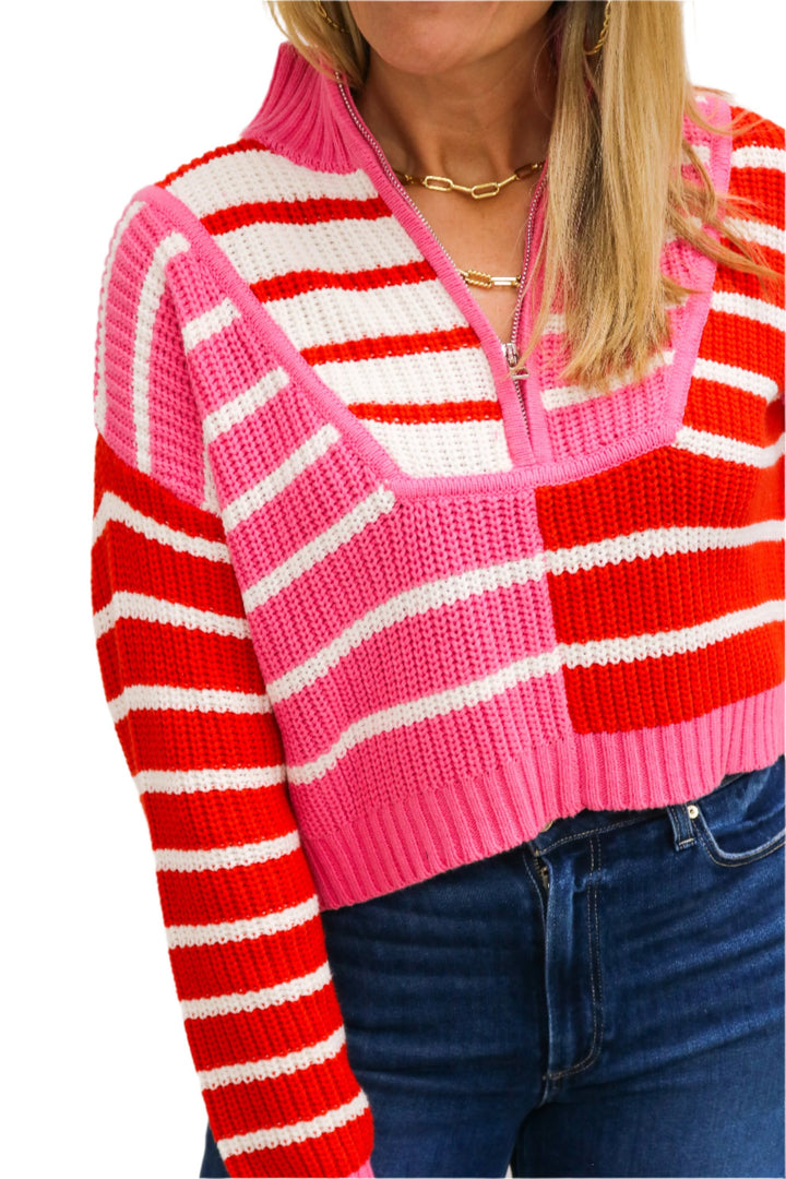 Vibe Like That Striped Sweater, Red/Pink