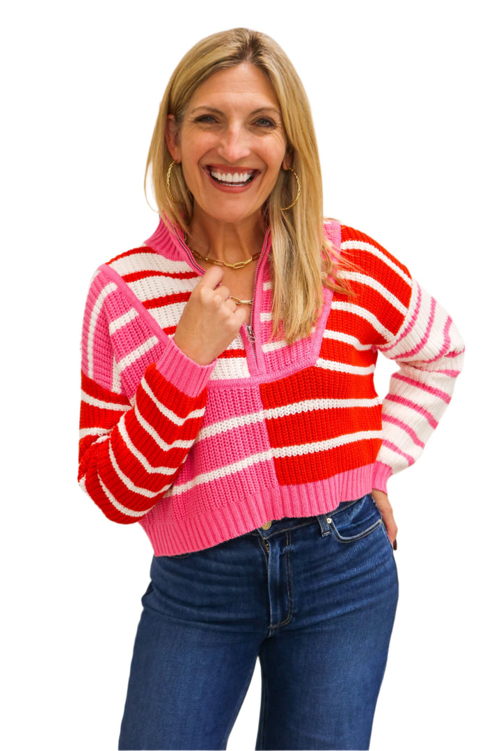 Vibe Like That Striped Sweater, Red/Pink