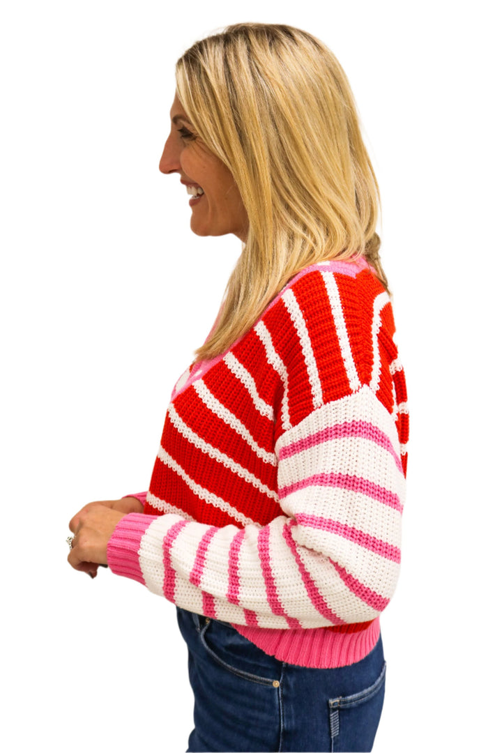 Vibe Like That Striped Sweater, Red/Pink