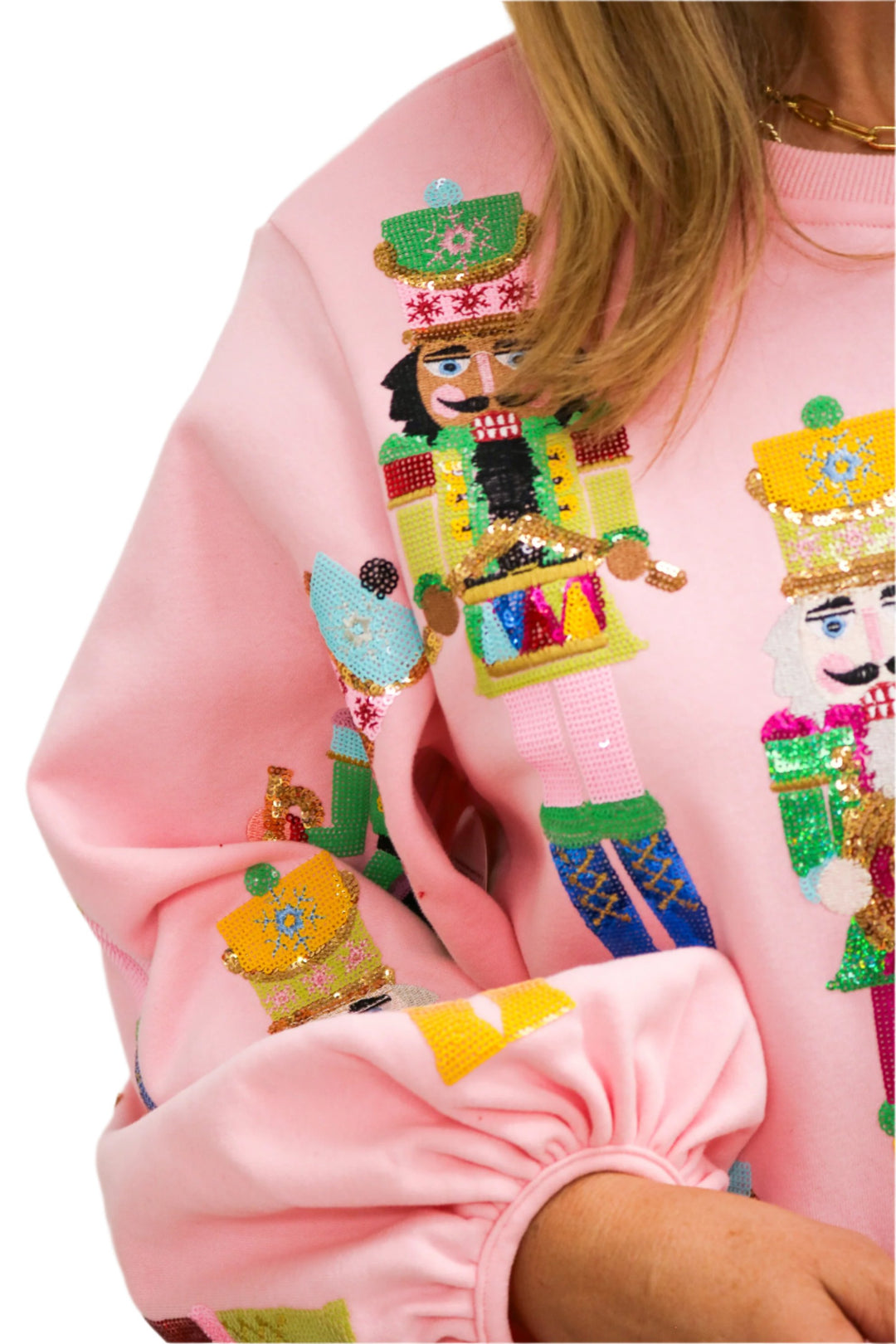 Nutcracker Balloon Sleeve Sweatshirt Dress, Light Pink