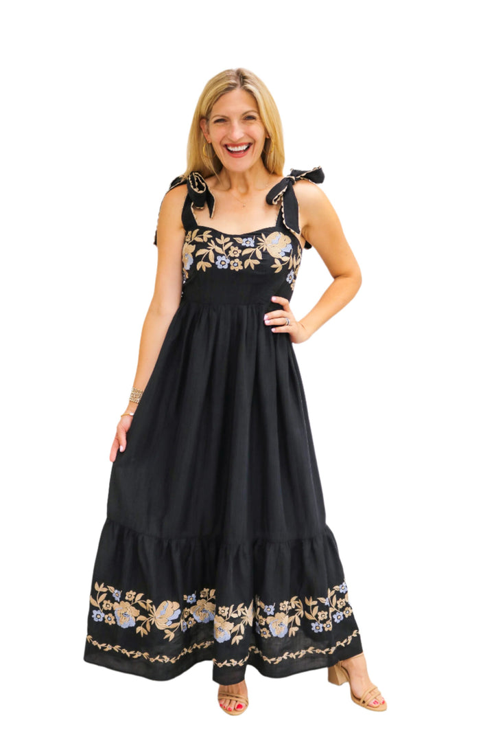 With The Wind Embroidered Maxi, Black