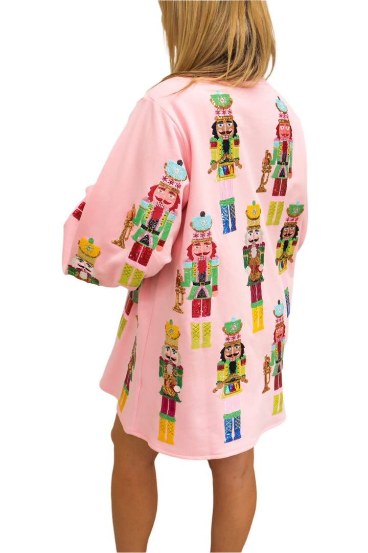 Nutcracker Balloon Sleeve Sweatshirt Dress, Light Pink