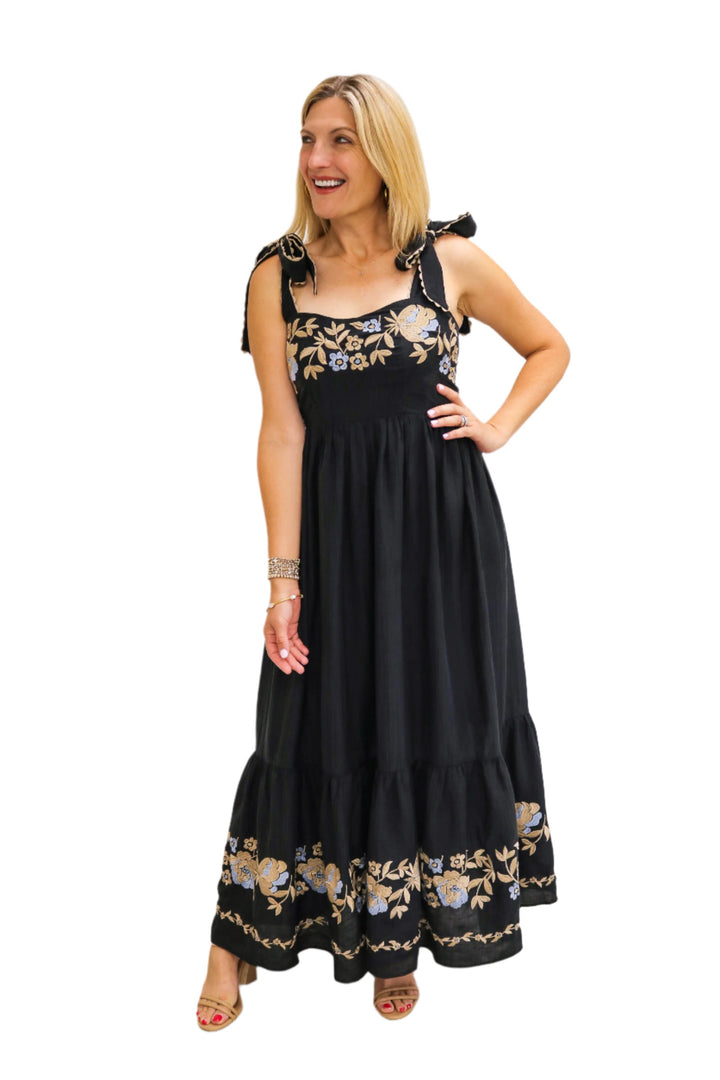 With The Wind Embroidered Maxi, Black